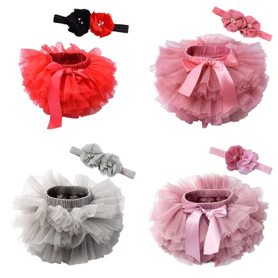 M1414 15 Styles Baby Girls Casual Bow Eco-Friendly Breathable Pleated Mini Tutu Skirt with Headbands Dance Costume
