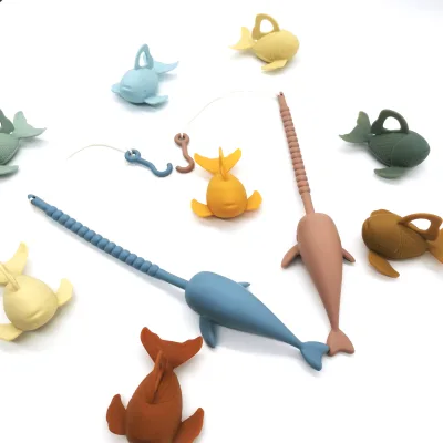 Silicone Fishing Games Baby Bath Toys, Swimming Fish Whale Bathtub Water Toys for Toddlers Kids Infant