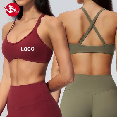 Verified Supplier High Quality Sexy Women V-Neck Criss-Cross Back Shockproof Padded Gym Yoga Set