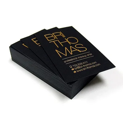 Custom Made Luxury Gold Foiled Thick Black Kraft Paper Business Name Card with Gold Edge Art Paper Type for Bags