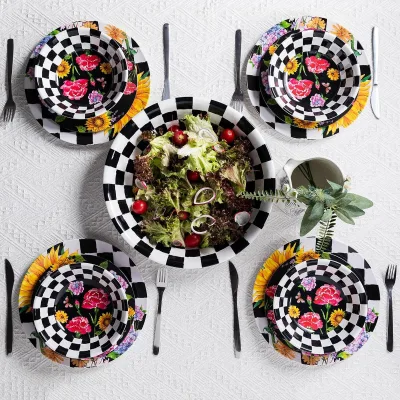 HANBI Custom-Printed On-glazed Embossed Melamine Western Dinnerware Set Reusable Sustainable Deepened Thickened Includes