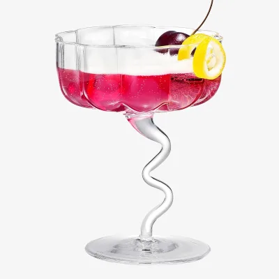 Colorful Swinging Spiral Cocktail Glass, Flower-shaped Glass, Hand-blown Unique Vintage Stemware