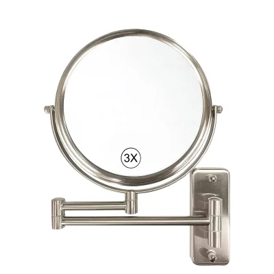 Wall Mounted 6 Inch Double Sided Makeup Mirror 1X/3X Vanity Glass Magnifying Mirror Brushed Nickel for Bathroom