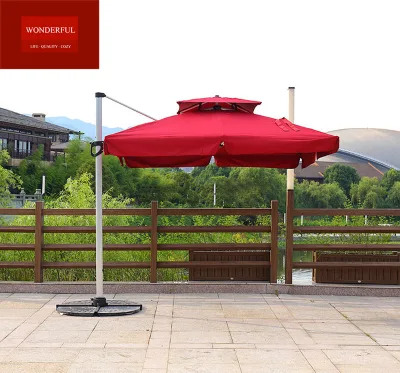 Good Quality Outdoor Parasol square Double Top Roman Umbrella Aluminum Frame with Marble Base Side Umbrella