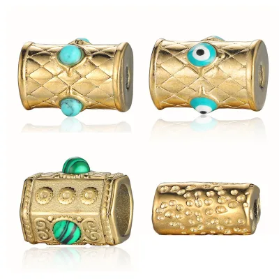 Turquoise Tube Stainless Steel DIY Jewelry Accessories Big Hole Beaded Sun Tube with Drop Oil Eyes Ceramic Clay Porcelain Beads