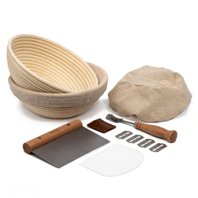 Cheap Bread Fermentation Basket 10Inch Oval Rattan Banneton Multiple Shapes Lame and Danish Whisk Set Cloth Liner 12Inch