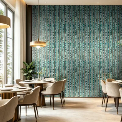 Bazara Teal Green Linear lava Stone Mosaic Long Strip Textured Mosaic for Restaurant Hotel Feature Wall Decoration