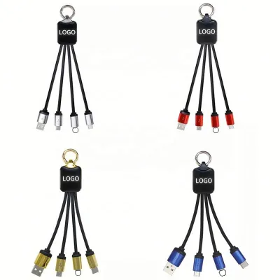 2026 Promotional Gift Products 3 in 1 Usb Cable Keychain Charging with Led Light Logo for Android Type C