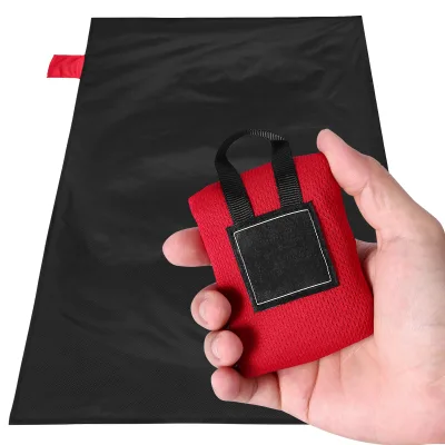 Nylon Striped Red Waterproof Quick Drying Foldable Lightweight Sand-Free Summer Adult Beach Mat Carry Pouch-43.3x27.5 Inches