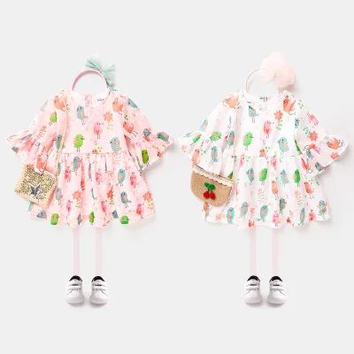 China Factory Clothes Cute Baby Dress For Girl With Birds Printing