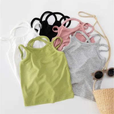HIPPO KIDS Hot Sale Back Cross Top Children Cotton Plain Children Sleeveless Elastic Top Vest for Kids