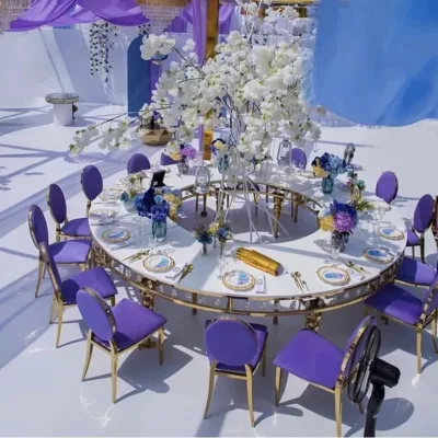 Stainless Steel Gold Mirror Glass Wedding Serpentine Table