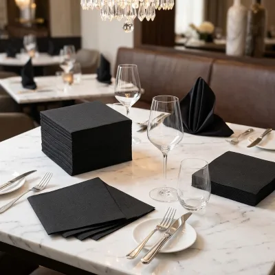 Black Disposable Paper Napkins 2 Ply Halloween Serviettes Coffee Shop Wedding Restaurant Use