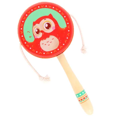 Wooden Classic Double-sided Cartoon Drums Toy Traditional Rattle Baby Toy 2-4Year Old Gift for Babies for Toddlers