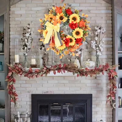 AYOYO Wild Flower Sunflower Wreath Home Door Decoration Silk Cloth Eco-Friendly Thanksgiving Christmas Wreath