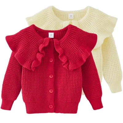 Baby Children's Sweater Cardigan Girl Lapel Sweater Pure Cotton in Small Children Knitted Cardigan Wholesale