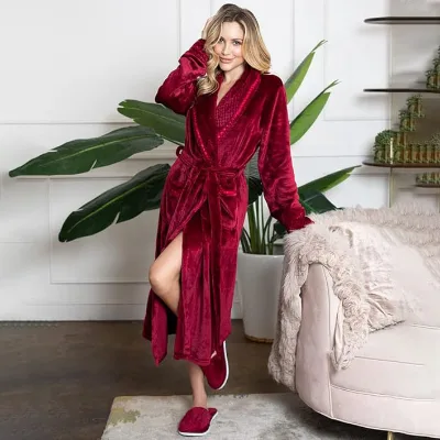 Luxury Women's Solid Color Flannel Bathrobe Super Soft  Robe for Hotel Spa