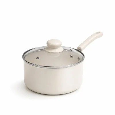 Factory Wholesale White Aluminum Saucepan with Lid Non-stick Small Cooking Pot Induction Bottom Kitchen Pots and Pans PFOA Free