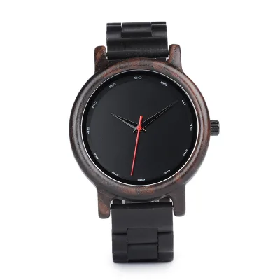 Wholesale Men's Black Wood Watch Stainless Steel Strap Quartz Analog Luxury Fashion Sport Gift