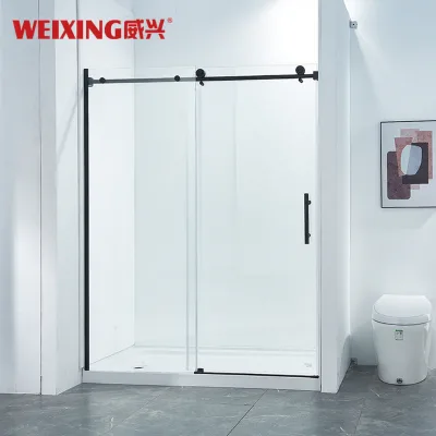 Factory Direct Matte Black Bathroom Stainless Steel Frameless Tempered Glass Single Sliding Shower Door
