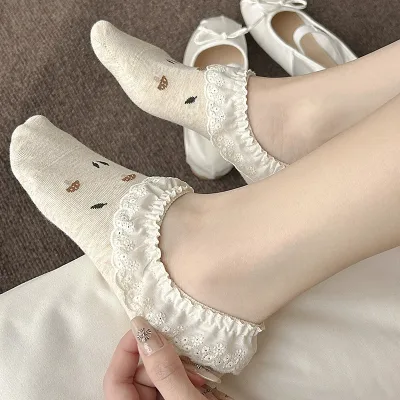 Mushroom Leaf Print Pattern Non-slip Heel Funny Summer Socks Woman Lolita Socks Gothic Dark Style Suitable Socks