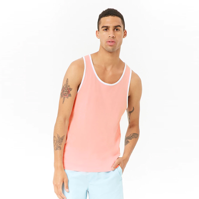 Pink Style Casual Scoop Neckline Men's Contrast Trim Tank Top Gym Cotton Sport Mens Stringer tank Top