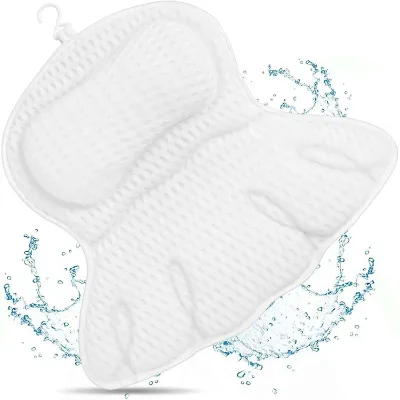 4D Luxury Fish Tail Bath Pillow Breathable Mesh for Head Neck Shoulder Back Support SPA Tub Pillow with 6 Powerful Suction Cups