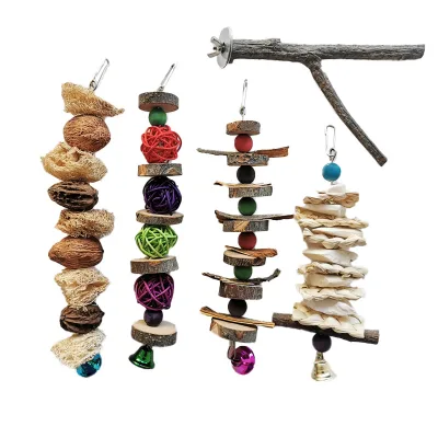 Medium-Sized Eco-friendly Bird Toy Colored Beads Rattan Ball Cuttlefish Bone Loofah Branch Pole Stick Parrots All Seasons