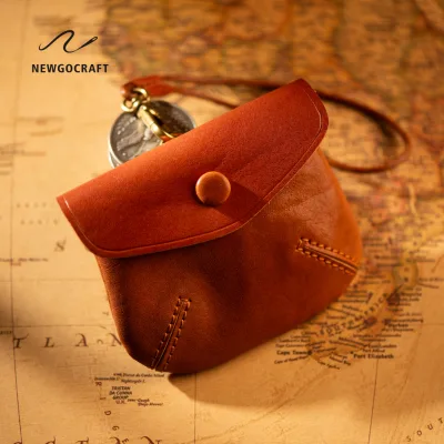 Premium Genuine Leather Compact Portable Coin Purse Small Size Unisex Flip Buckle Pouch with Lanyard Exquisite Design