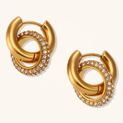 Dingran 2023 Trending Prom Zircon 18K Gold Plated Stainless Steel Hoop Dangle Earring Unisex Party