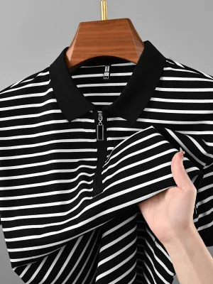 Half-zip Lapel Men's Striped Polo Shirt Breathable Business Casual Short-sleeve T-shirt for Young Men Summer Men's T-shirt