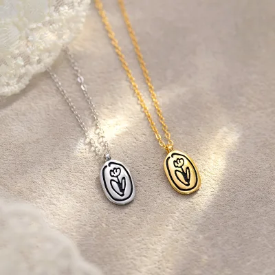 Hand-drawn Flower Simple Sketches Pendant Jewelry 925 Sterling Silver Pendant Necklaces Women