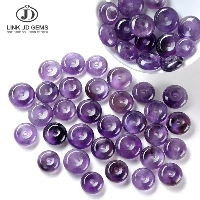 Natural Amethyst Pi Disc Donut Beads 14mm 16mm 18mm Purple Crystal Center Hole Loose Gemstone Beads for Jewelry Making