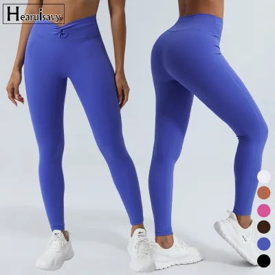 HEARUISAVY Sexy Solid V Shaped Mid Breathable Yoga Leggings Comfortable Outdoor Running Exercise Sports Pants Lift Buttocks