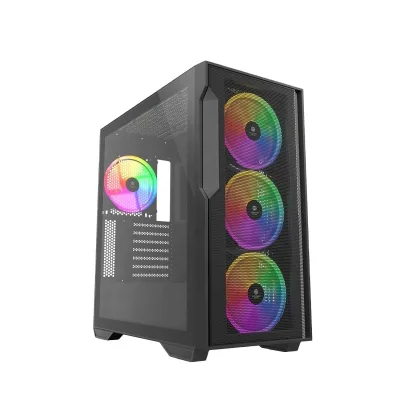 Front in Metal Mesh and Left Side in Glass Computer  case 420mm Radiator Support Gaming Pc case  Black
