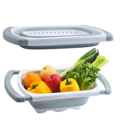 Eco-friendly Collapsible Rice Colander Vegetables Basket Plastic Sink Colander With Stackable Handle