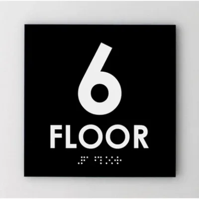 Custom Acrylic 6th Floor Braille Sign ADA Tactile Office Building Hotel Room Number Door Sign Supplier