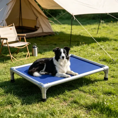 Easy to Clean Aluminum Profile Raised Dog Bed Lightweight Robust Structure for Home Courtyard Pet Sleeping Application