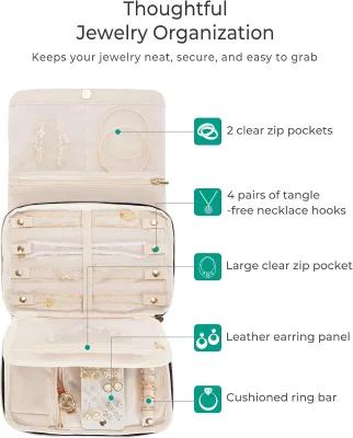 Fashion Travel Jewelry Packaging Set Zipper Closure Roll Bags for Necklace and Earring Elegant Jewelry Storage Solution