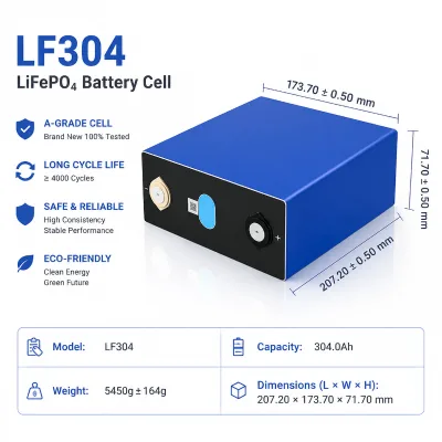 3.2V 304Ah LiFePO4 Prismatic Battery Cell a Grade Lithium Iron LF304 Phosphate Cell for ESS Solar EV Home Storage Battery