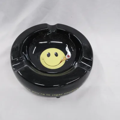5.9 Inch Round Ceramic Cigar Ashtray Outdoor Black Cigarette Tray