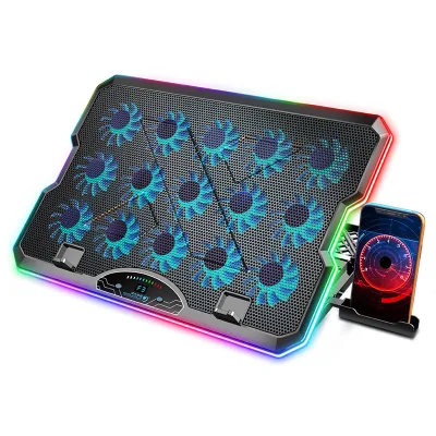 Increasingly Cool F15 Air-Cooled Metal Mesh Laptop Cooler RGB Lighting On-Screen Display Built-In Phone/Tablet Stand for Gaming