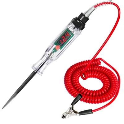 Digital Car Circuit Tester 6, 12, 24V DC Automotive Voltage Test Pen with Retractable Spring Coil Cord