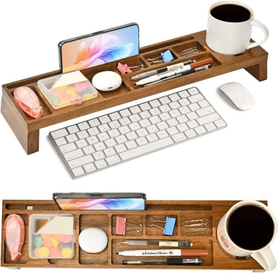 Wood Desk Organizer- Desk Fixed Organizer Wood for Home Multi-compartment Desk Organization