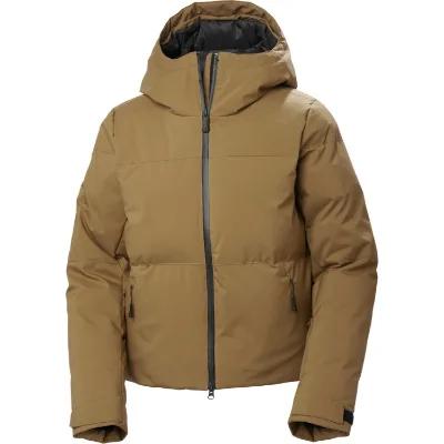 Women Khaki Short Hooded Puffer Windproof Water Repellent Insulated Waterproof Zipper Pockets Adjustable Cuffs Outdoor