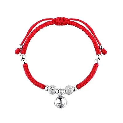 Handmade Matching Couple 925 Sterling Silver Bell Dangle Red Black Boho String Bracelet