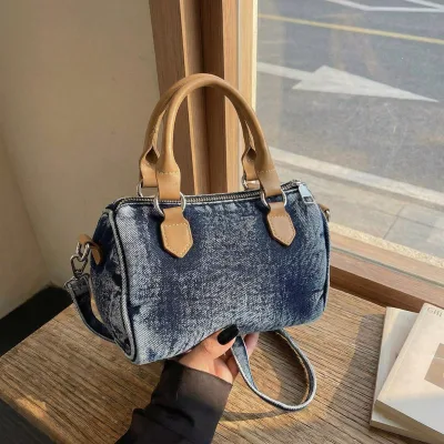 Women's Denim Crossbody Bag PU Handle Shoulder Bag Fashion Handbag for Female Street Small Boston Bags 2026 Designer Purses