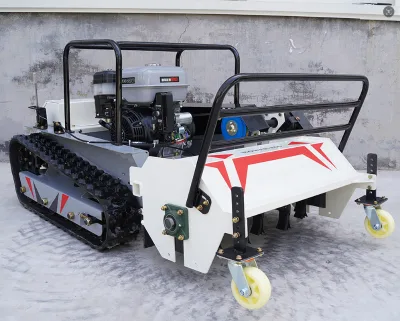 Petrol Engine Electric Start Wireless Remote Crawler Lawn Mower High Efficiency Grass Trimmer 800mm Cutting Width 5L Fuel Tank