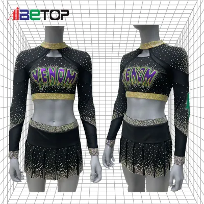 Wholesale Professional Cheap Price Custom Green Cheerleading Outfit Long Sleeve Custom Design Your Own Logo and Colors