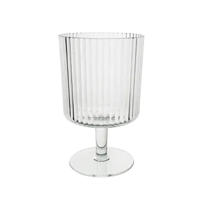 Clear Ribbed Glass Wine Glass Contemporary Goblet Reusable Drink Cup for Party Wedding Bar
